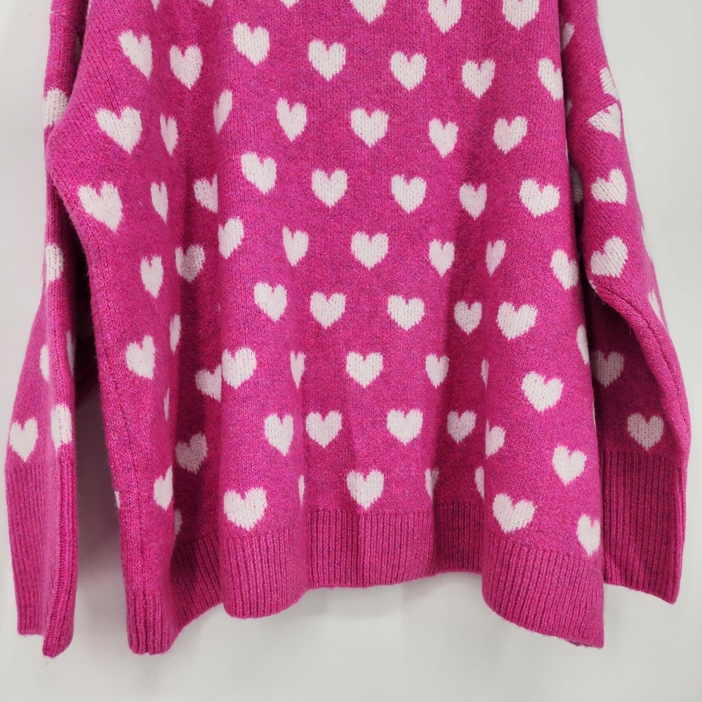 Vince Camuto Heart Print Pullover Sweater Womens XXL Pink Crew Neck Relaxed Fit - Picture 8 of 9